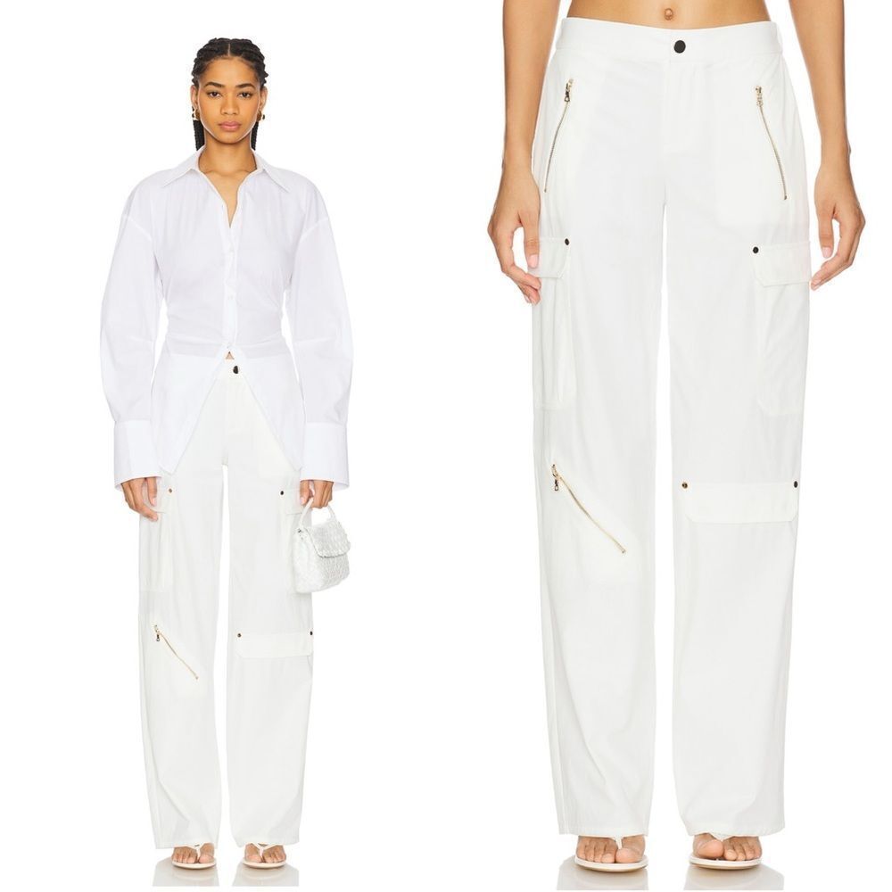 Alice + Olivia Milo High Rise Balloon Leg Cargo Pant in Off White
